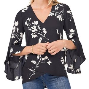 NWT Vince Camuto floral flutter ruffle flair bell sleeves vneck top blouse sz M